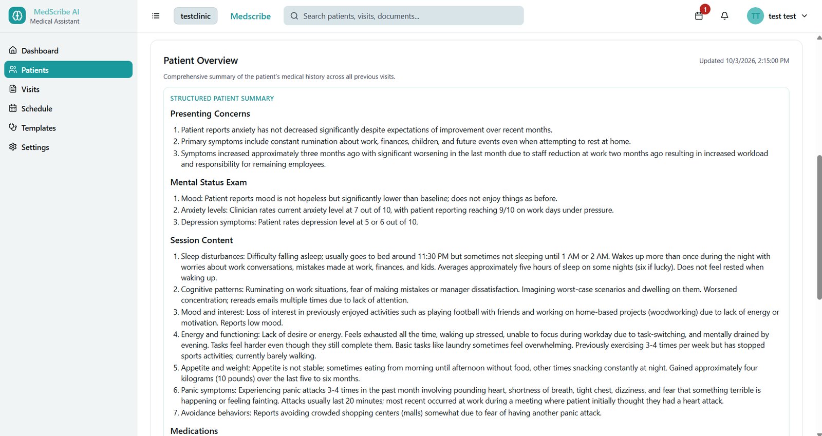 MedScribe patient overview
